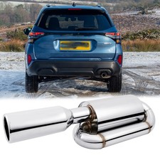 2.5" In 4.0" Out Twin Loop Exhaust Muffler Pipe Tip For Subaru Forester Chrome