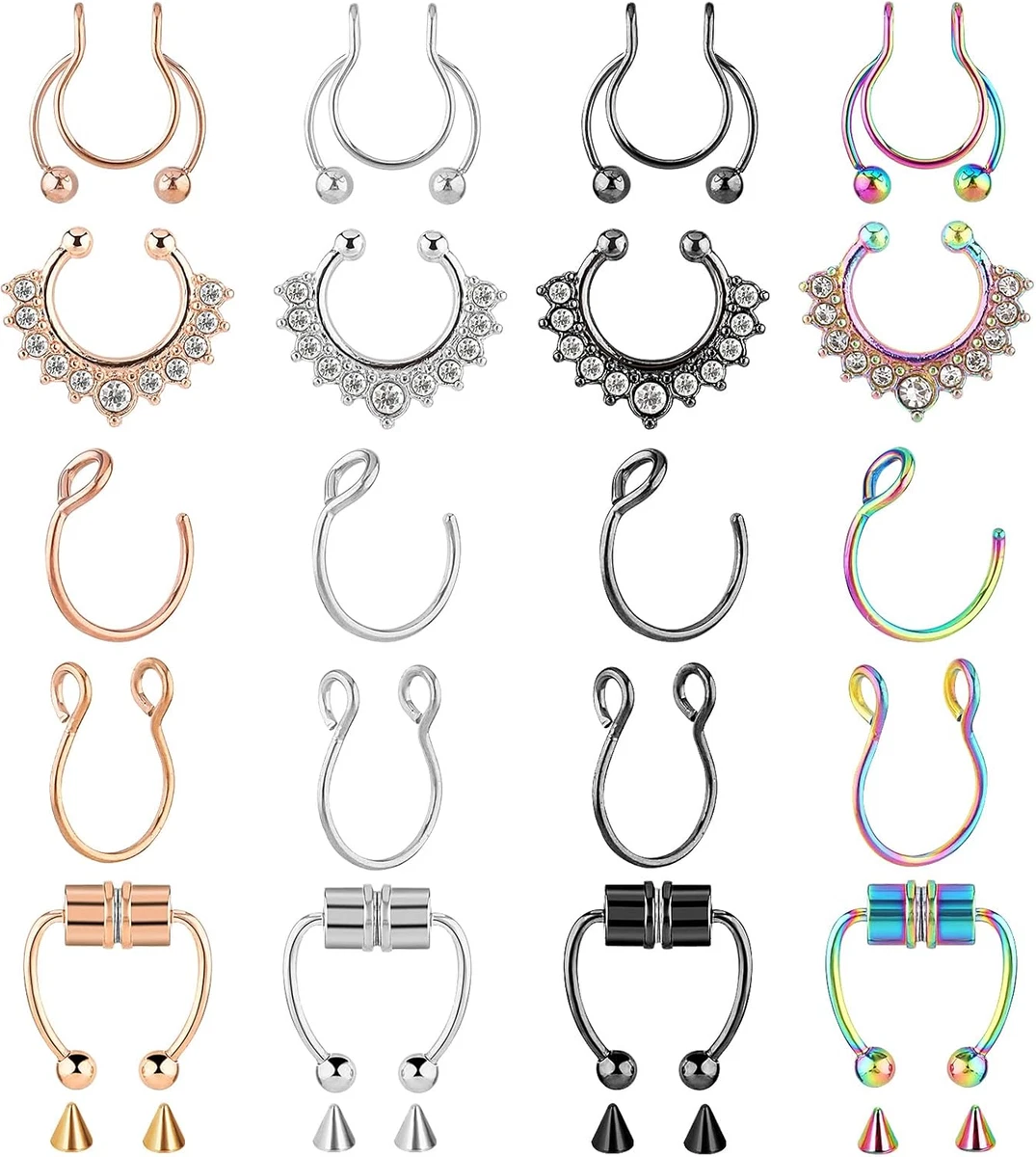 5er Set Magnetische Ohrringe & Nasenringe Ohne Piercing – Fake Piercing Clips Aus Stahl