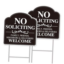 No Soliciting Sign for House, No Soliciting Yard Sign 2-Pack Black and White