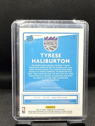 Tyrese Haliburton 2020-21 Donruss Optic Rated Rookie Pink Hyper Prizm #162 (RC) - Picture 2 of 2