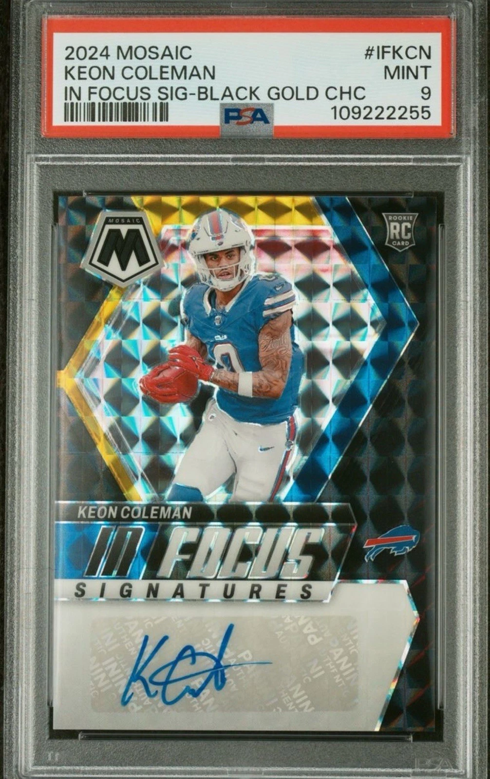 Keon Coleman Panini Mosaic in Focus Signatures #IFKCN Black Gold Choice