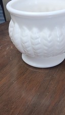 White Ceramic Leaf Pattern Glossy Round Planter for Plants, Decorative Accent