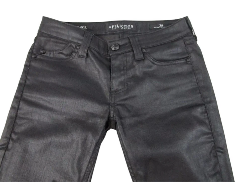 Jeans skinny Affliction Bianca preto revestido de couro sintético tamanho 28 - Imagem 3 de 4