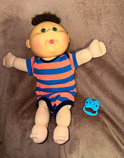 Boy Baby Doll Green Eyes Brown Curly Hair Removable Outfit  Blue Pacifier