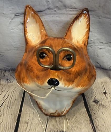 Vintage Babbacombe Pottery England Fox Wall Hanging String Holder & Scissors