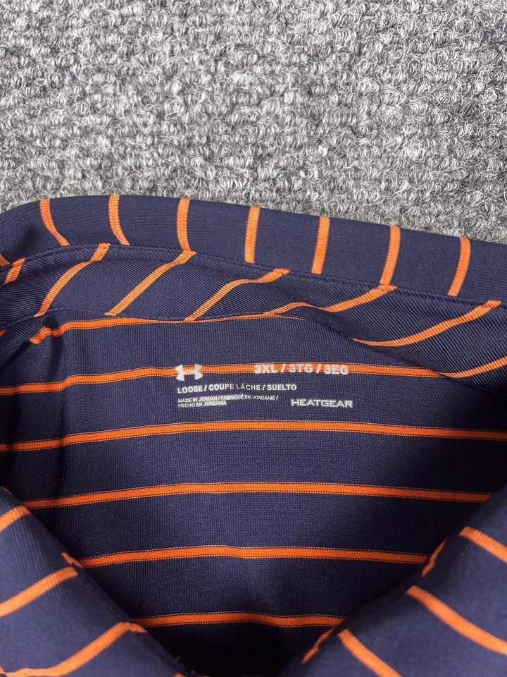Auburn Tigers Shirt Mens 3XL Navy Orange Striped NCAA Under Armour HeatGear Polo - Image 3 of 4