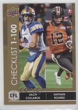 2022 Upper Deck CFL Gold Zach Collaros Checklist Nathan Rourke #199 r6v