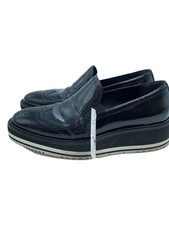 PRADA Loafers 36 Black Wingtip Patent Leather Platform