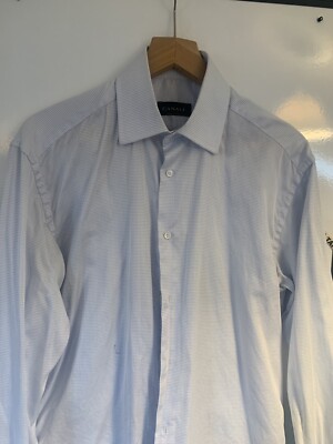 CANALI Shirt Mens Dress Shirts Light Blue Double Cuff Italian Cotton 15.5cm Neck