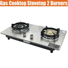 Gas Cooktop 2 Burner Natural Gas Stovetop Stove Battery Automatic Pulse Ignition