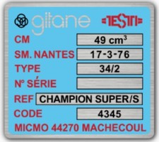 Autocollant Gitane Testi Champion Super/S. 1976.