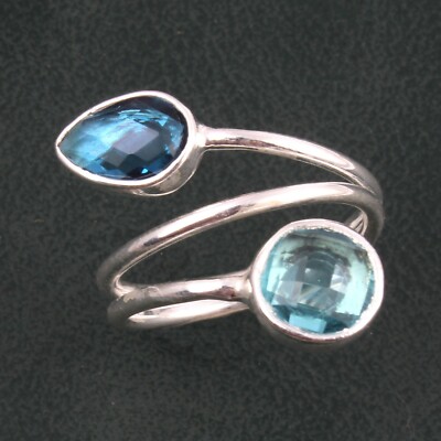 Multi-Color Hydro Quartz Chalcedony Silver Plated Adjustable Double Wire Ring