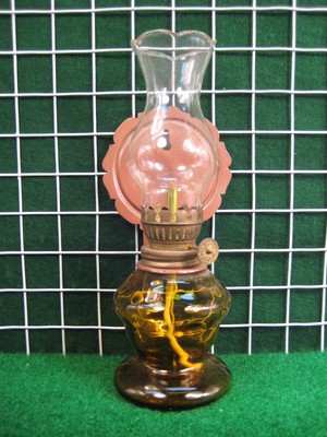 Vintage Amber Decorative Glass Oil Lamp Wall Reflector Peacock