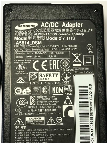 Genuine Samsung AC/DC Adapter A5814_DSM 14.0V 4.143A 14V Power Supply C8 PSU - Picture 4 of 4