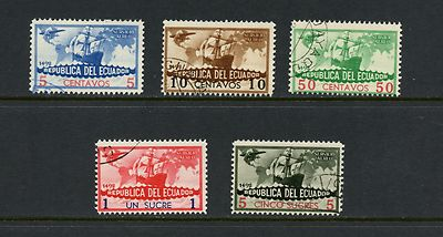 #ad F771 Ecuador 1935 Columbus ships maps airmails 5v. used $1.89