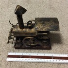 Train Locomotive sculpture ● Metal on wood base ● Circa 1970 ● Tramp-Art style