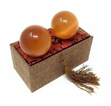 Tiger Eye Baoding Gemstone Quartz Chinese Health Stress Exercise Balls Orange