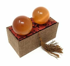 Tiger Eye Baoding Gemstone Quartz Chinese Health Stress Exercise Balls (Orange)