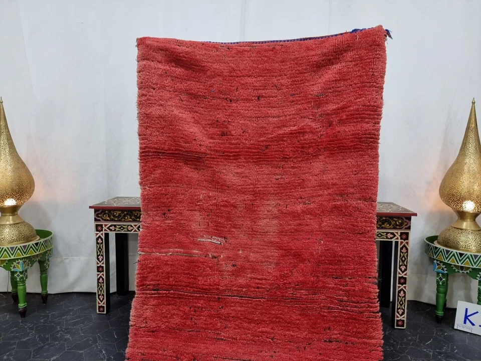 Moroccan Handmade Vintage Rug 3'3''x7' Berber Solid Red Wool Tribal Carpet - Image 3 of 4