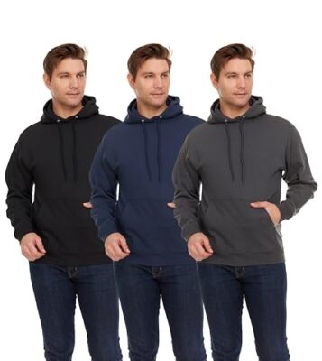 BILLIONHATS 3 Pack Mens Hoodie Sweatshirts, Cotton Blend, Bulk Adults Hoodies