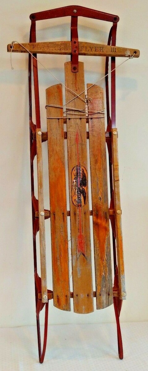 Vintage FLEXIBLE FLYER III Wooden Metal Sled Winter Snow Decor