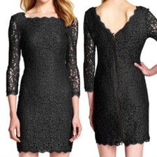 ADRIANNA PAPELL Black Lace Square Neck / V V-Neck Back 3/4 Sleeve Sheath Dress 4