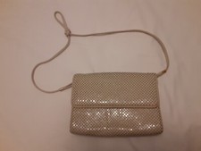 Vintage Whiting and Davis Tan Metal Mesh Crossbody Purse. 6.1/4in x 8 1/2in.
