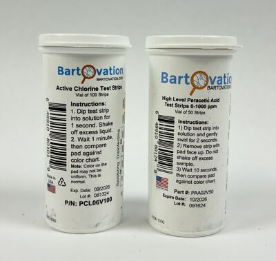 Bartovation Chlorine & Peracetic Test Strips 0-1000 ppm Set of 2
