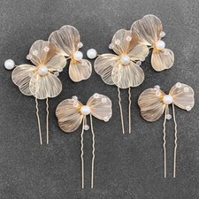Gold Bridal Hair Pins 4pcs Wedding Pearl Metal Flower Hair Pieces Accessories