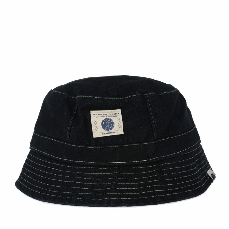 Pretty Green Men's Navy Denim Bucket Hat , Size S to M - 60cm