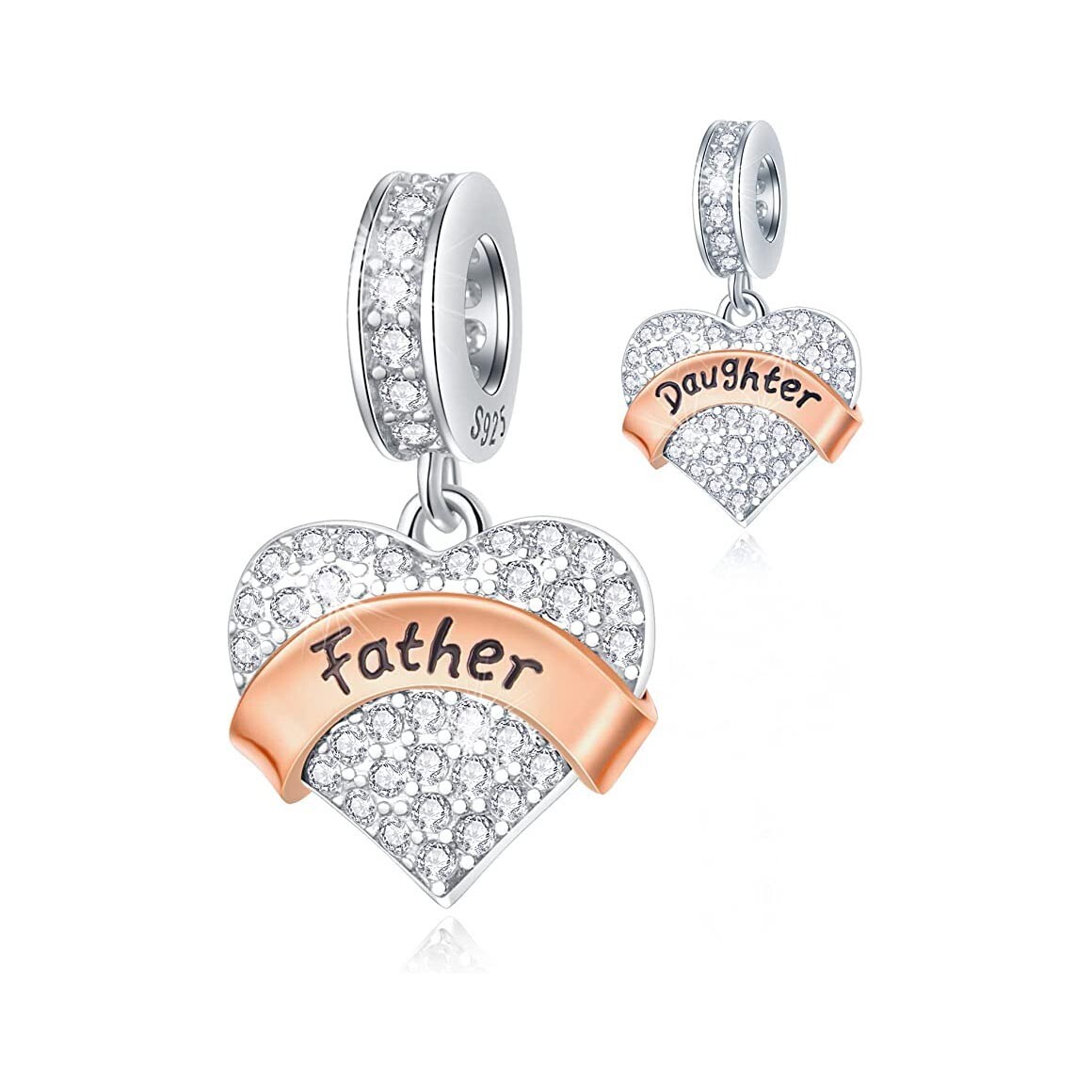 Dije colgante de circonita cúbica padre hija para pulseras europeas plata de ley S925