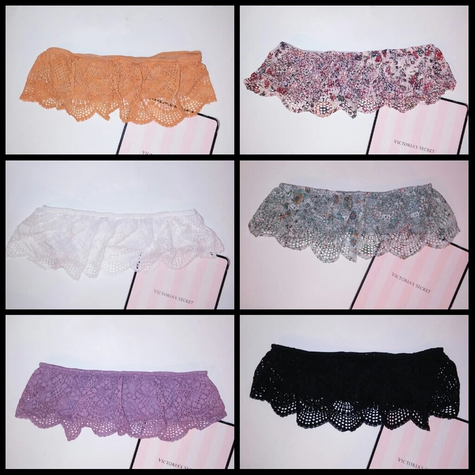 Victoria Secret Bandeau Sujetador Bralette Rojo Crema Floral Encaje Volantes Sin Alambres Nuevo Foto 4 de 4