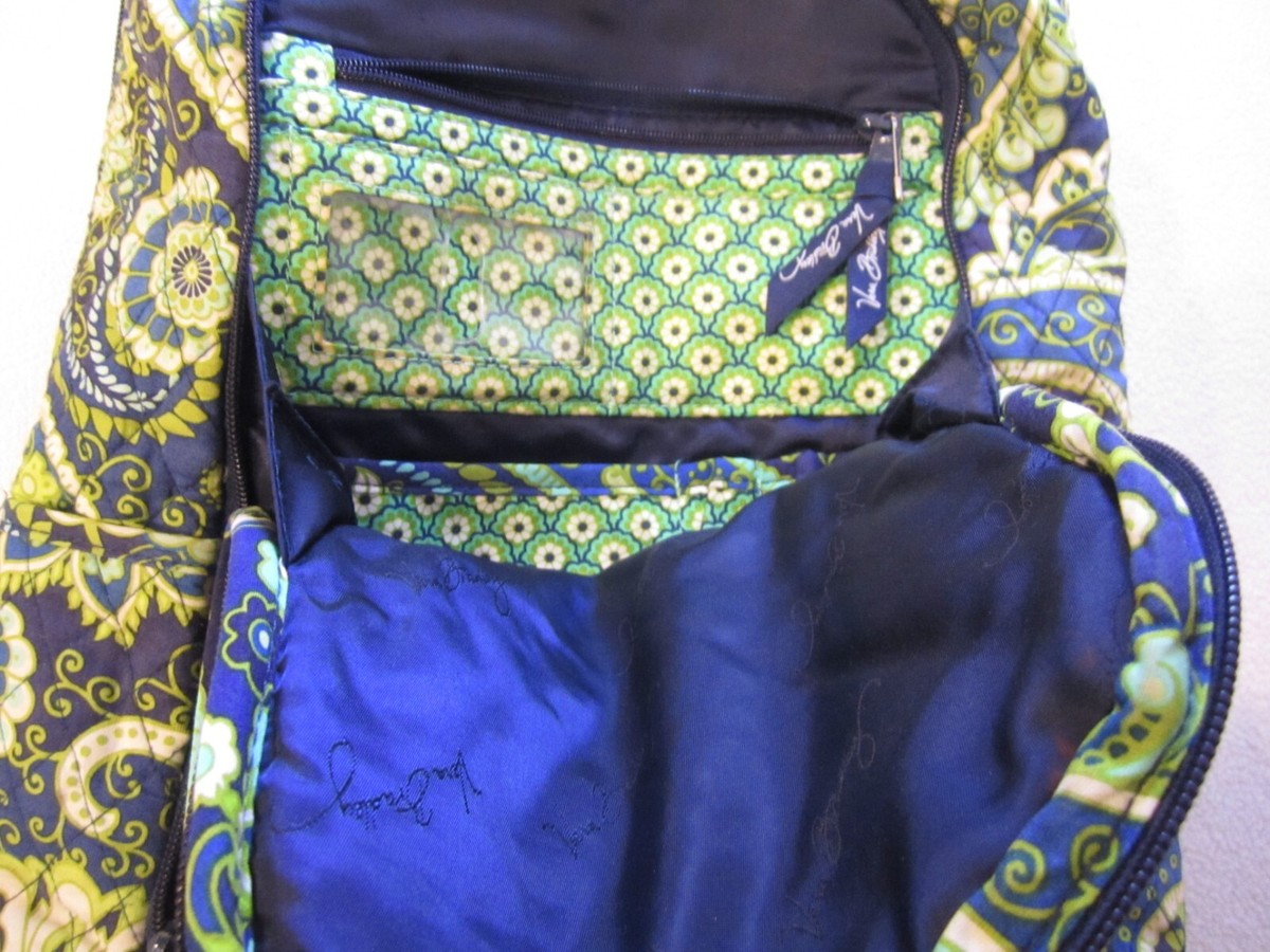 Vera Bradley Quilted Backpack Bag Blue & Green Floral 