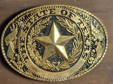 Vintage Texas State Brass Tone Belt Buckle. Great Condition