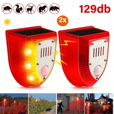 2 Pack Solar Security Alarm Lights, 129dB Gunshot Sounds & Dog Barking Sound