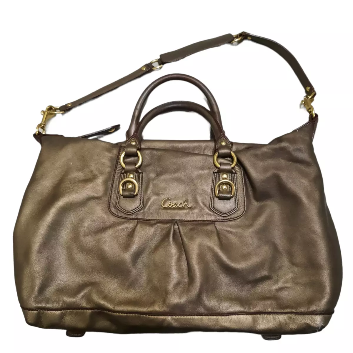 COACH Ashley Sabrina Gold Bronze Metallic Leather Shoulder Bag F15447 satchel