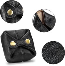 Men Women Leather Coin Pouch Change Holder Mini Snap Pocket Small Wallet Black