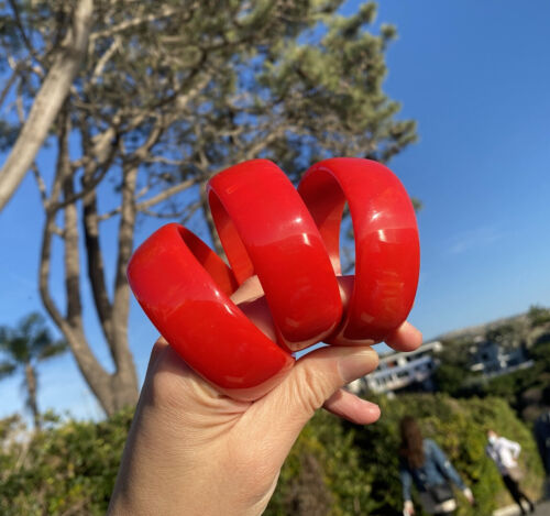 ❤️ Vintage Bakelite Bangle Bracelet Catalin Color Red Apple Candy Marble One 1 - Picture 2 of 11