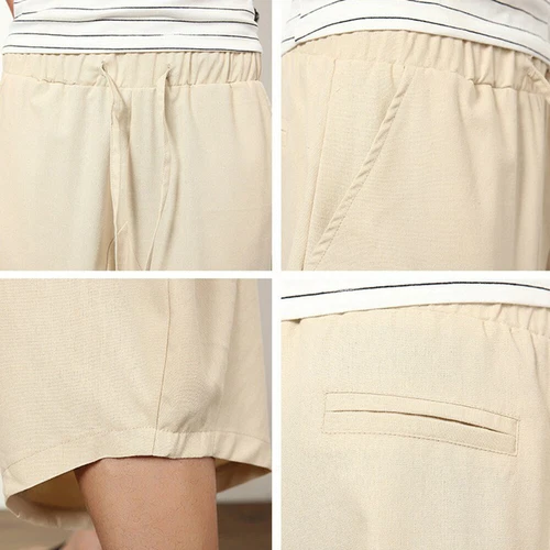 Men Linen Capri Wide Leg Pants Shorts Drop Crotch Harem Trousers Crop Loose - Bild 13 von 23