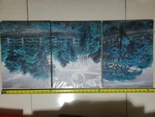 Teal Tree Forest in a Foggy Morning Canvas Wall Art 12x16 inches x 3 pieces NEW