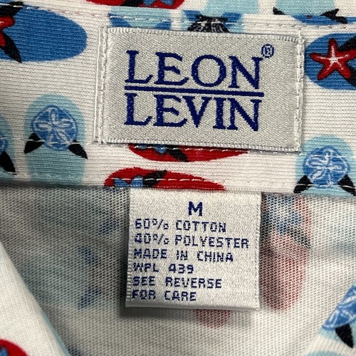New Leon Levine Polo Shirt Women's Medium White Flip Flop Print Short Sleeve Blo - Picture 3 of 9
