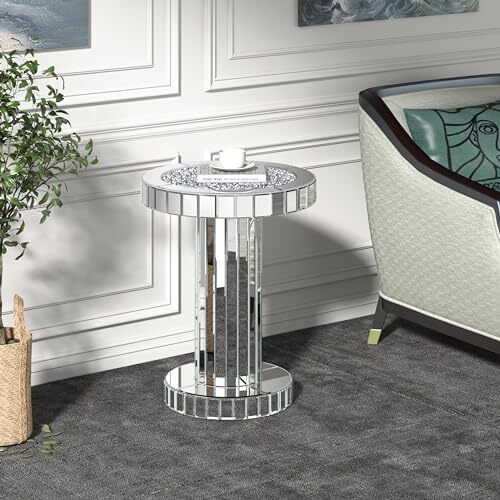 Mirrored End Table Crushed Diamond Coffee Table for Living Room Modern