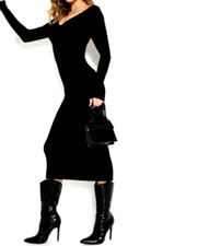 New I Saw It First Scoop Neck Knit Midaxi Dress Black Size UK M UK 12