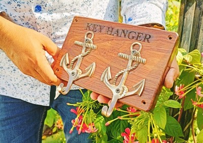 SAILINGSTORY Nautical Wall Decor With Coat Hooks & Shelf - Distressed Wood Finish, 16.54"W