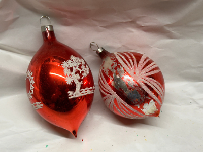Christbaumschmuck Lauscha Ornament Tropfen Kugel Rot Glitzer Glas 11cm 2x