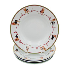 The Danbury Mint Yorkshire Terrier Dog Dishes Rim Soup Bowls 8 inch Set of 4