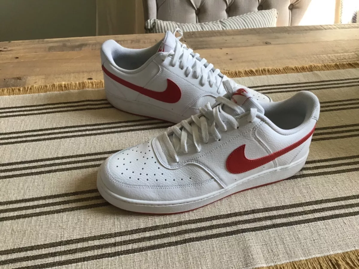 White nikes cheap red tick