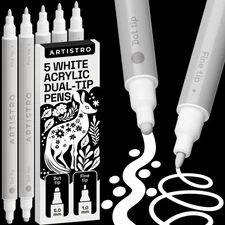 ARTISTRO 5 White Acrylic Paint Markers for Rock, Fabric, Wood, Glass, Craft, ...