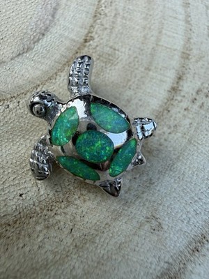 Sea Turtle Lab Green Opal Inlay Pendant Charm Sterling Silver Reptile Ocean Gift