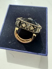 Swarovski Multi-Tone Gold Cocktail Ring Size Q Blue Octagon Crystal